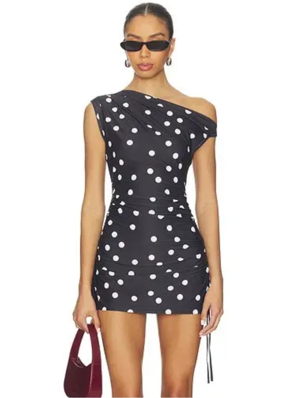 Lioness Original Sin Black Noir Polka Dot One-Shoulder Mini Dress NWT